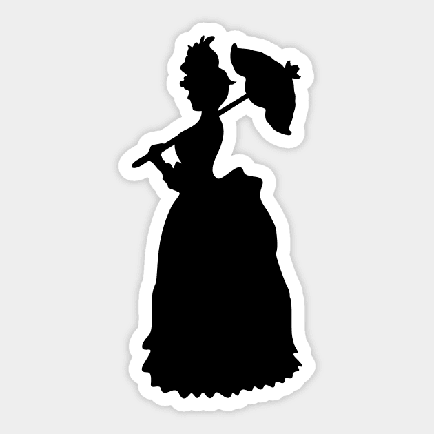 Victorian Woman Silhouette- black & white gown Sticker by XOOXOO